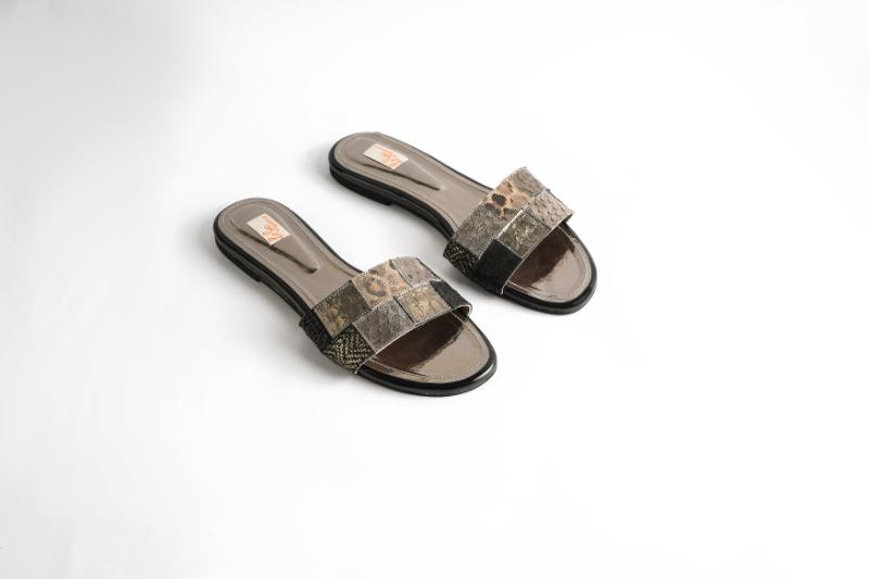 Leather Sandals with Bold Multi-Pattern Strap