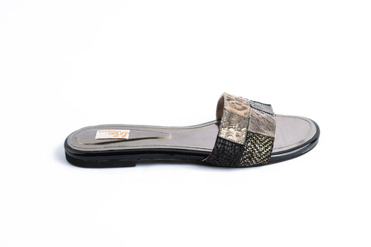 Leather Sandals with Bold Multi-Pattern Strap