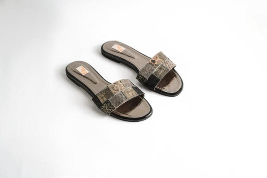 Leather Sandals with Bold Multi-Pattern Strap
