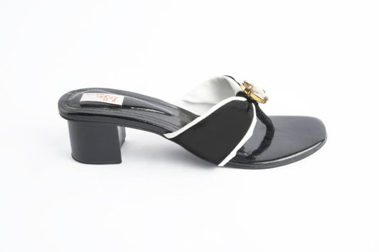 Bold Black Heeled Leather Sandals with Suede Strap