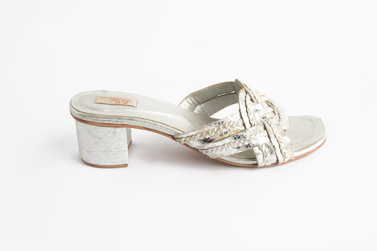 Leather Braid Strap Sandals with Heel