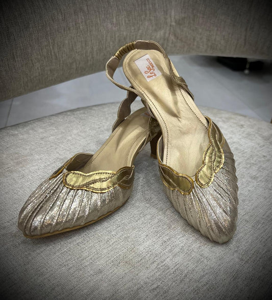 Vintage Inspired Metallic Slingback Heeled Sandals