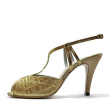Load image into Gallery viewer, Gold Croc Peep Toe
